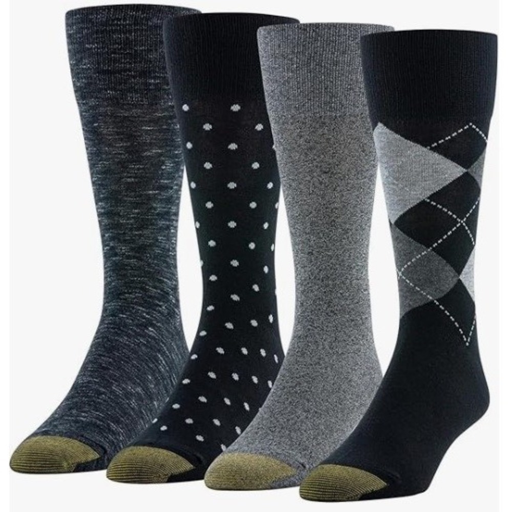 Gold Toe Men's 4-Pair Dress Flat Knit Crew Socks, Multicolor, Size 6-12.5